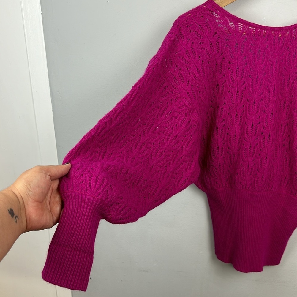 Pink Fuchsia Wool Rabbit Fur Open Back Pointelle … - image 7